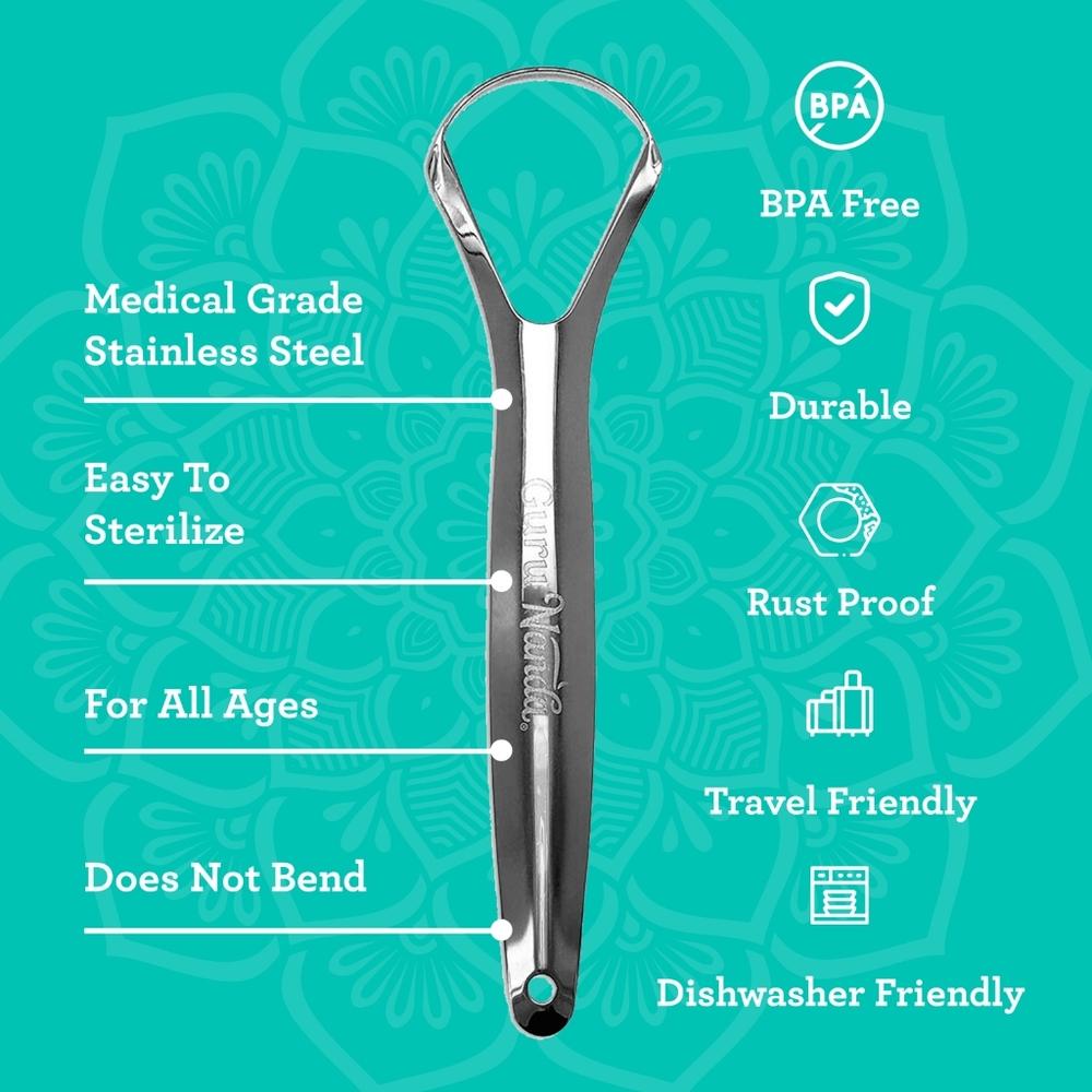 2 Guru Nada Tongue Scraper – Stainless Steel, Eco-Friendly Oral Care